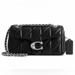 Authentic Coach Tabby 20 Quilted Black Leather Shoulder Bag with Silver Chain